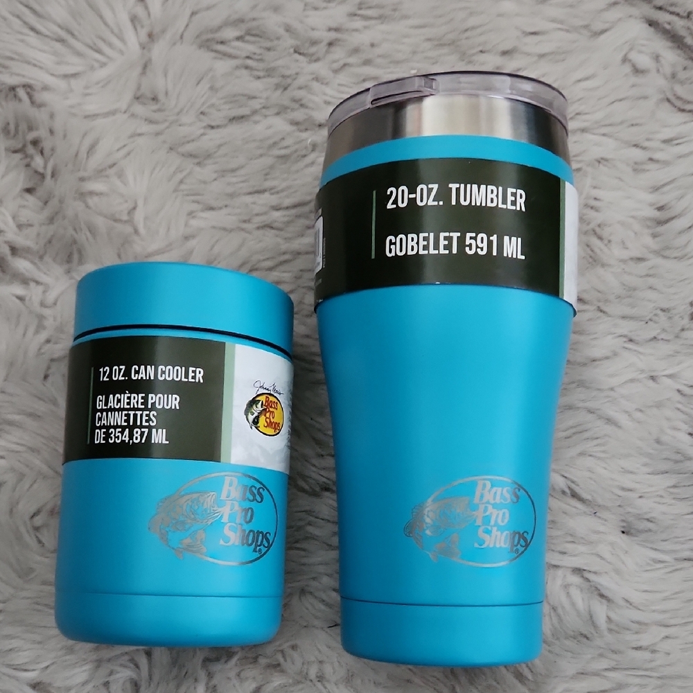 Bass Pro Shops NWT 12oz Can Cooler + 20oz Tumbler